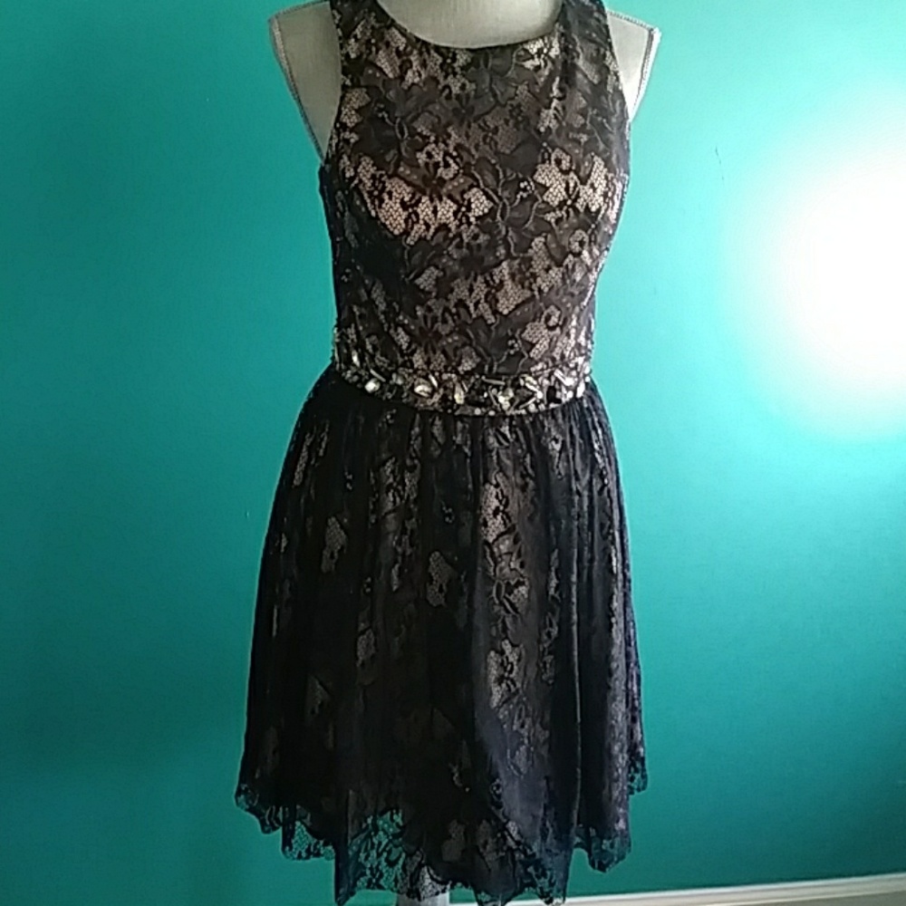 satin lace dress tan black